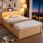 Sofa Bed 90x200cm with LED Light & Storage, Solid Wood