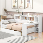 Daybed with Desk and USB Charging Port, 90 x 200 cm with 2 Drawers and Storage Shelves, White Chipboard