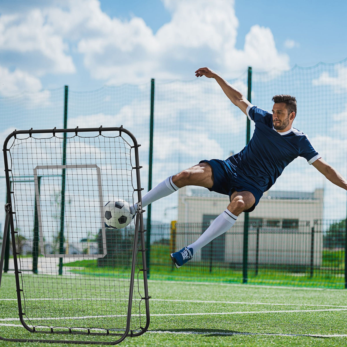 Football Rebounder, Foldable Kickback Wall, 4 Adjustable Levels, Black
