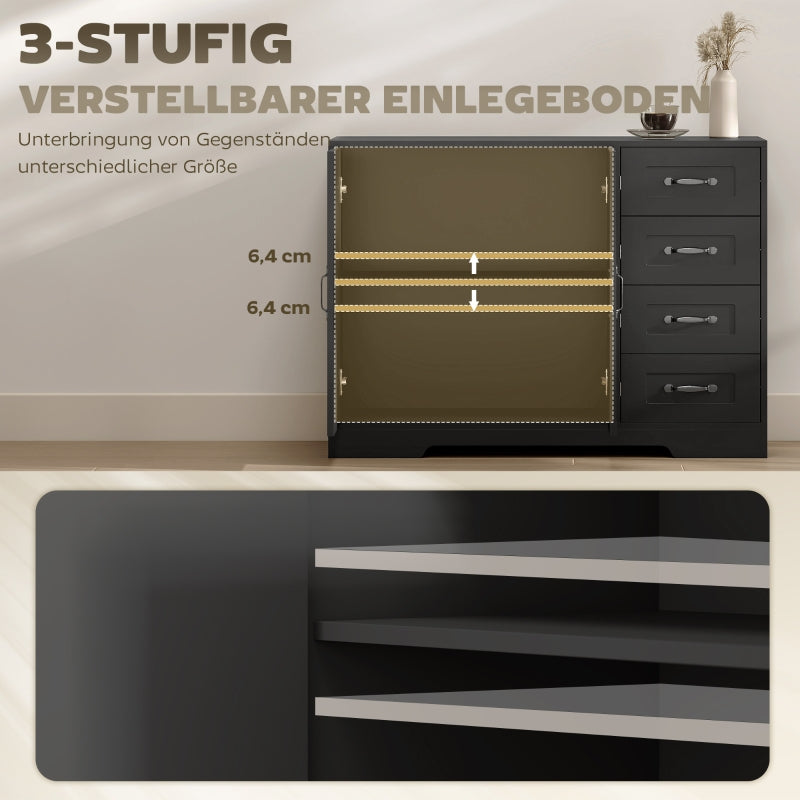 Sideboard Chest Modern Style 4 Drawers 1 Cabinet - Black