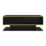 High-Gloss LED Coffee Table Modern 100cm with 3 Drawers USB Light Strip Gold Trim
