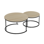 Nesting Coffee Table Set, Two-piece Round 80cm Modern Design, Oak Veneer and Metal Frame