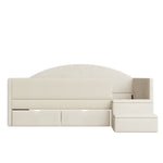 Upholstered Sofa Bed 90x190cm with 2 Drawers, Beige Velvet