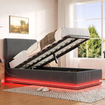 Modern Upholstered Bed with LED, USB-C Charging and Storage, 90x200, Gray Corduroy