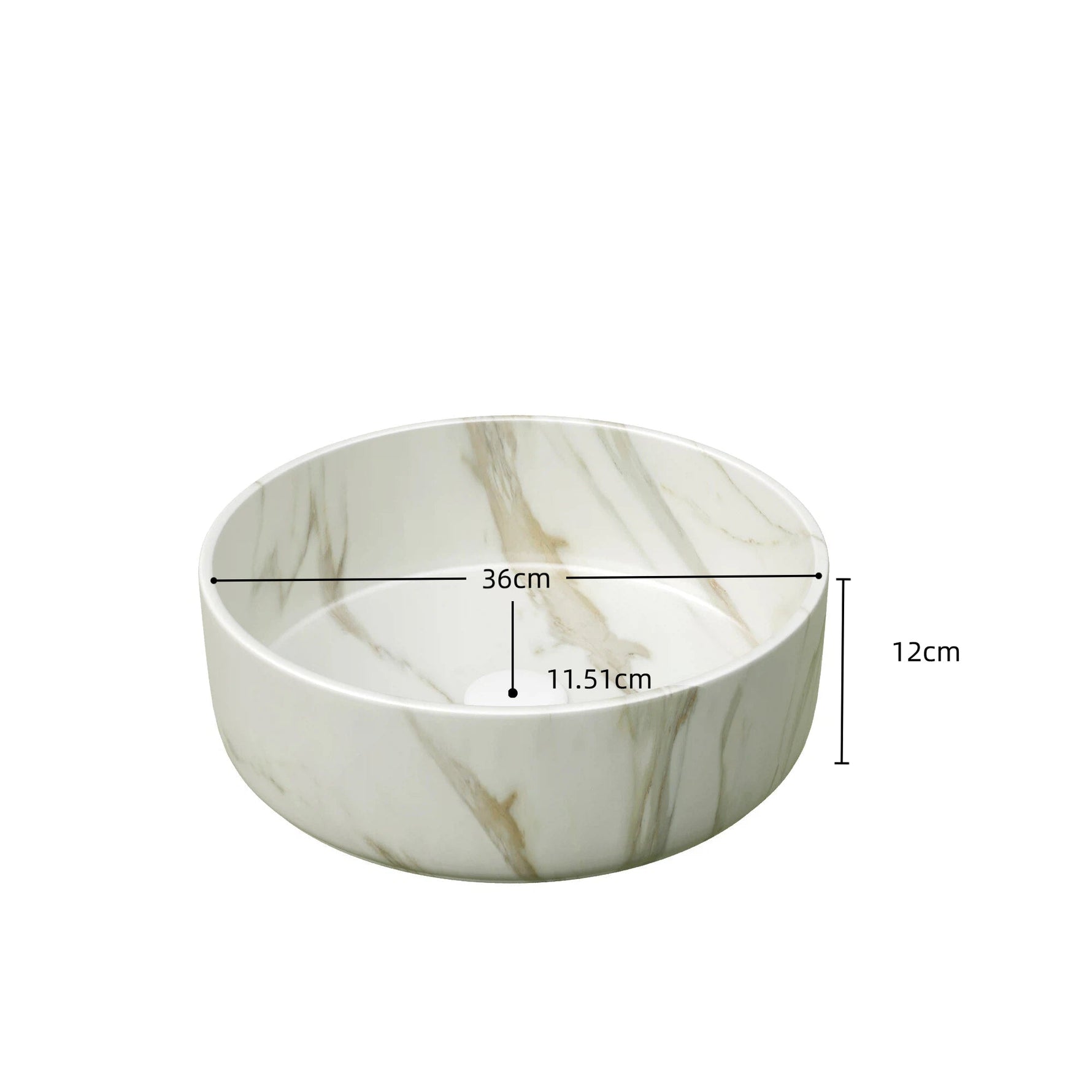 36cm Round Basin with Stone Grain, Matte White