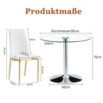 Dining Table Set, Minimalist 85cm Glass Table & 4 Chairs, White Faux Leather
