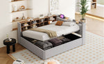 Upholstered Bed/Sofa Bed with Hydraulic Storage, USB Charging and Night Light, 140x200cm, Light Grey Velvet Fabric