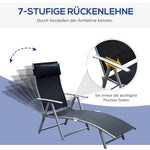Folding Sun Lounger, Cushion, Beach & Terrace, Metal & Fabric Black