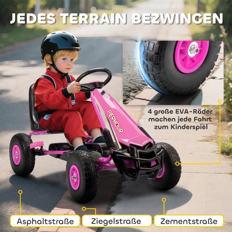 Pedal Go-Kart with Adjustable Seat and EVA Wheels for Kids Ages 3-8, Pink