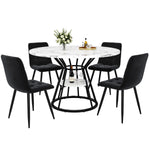 5-Piece Round Dining Table Set with 4 Velvet Chairs and Marble Top, Black