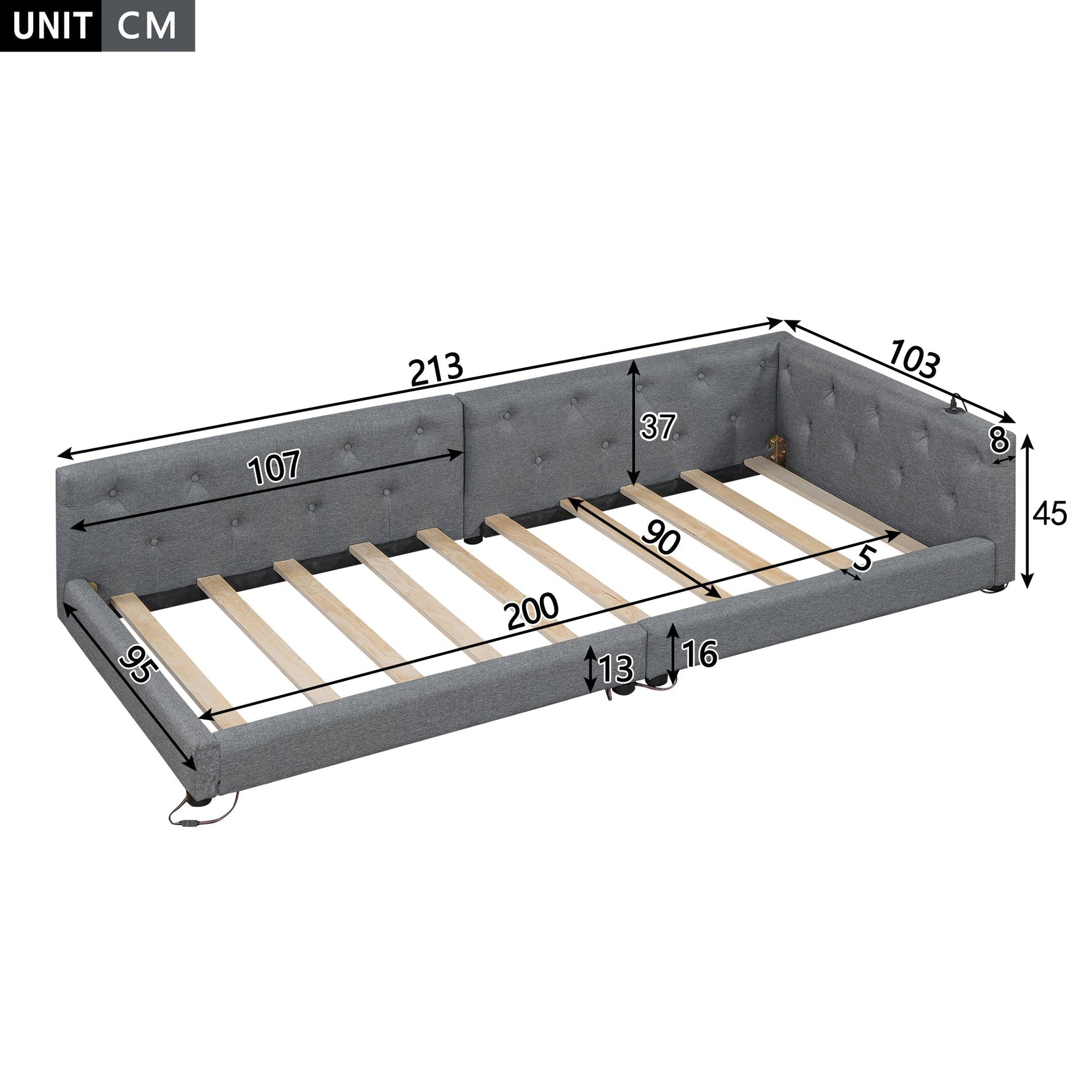 Sofa Bed Daybed 90x200cm Button Tufting Ambient LED USB-C Beige Linen