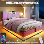 Smart Upholstered Bed for Children with LED, USB, and Hydraulic Storage, Pink Velvet