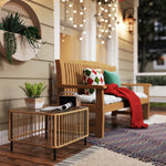 Polyrattan Garden Table, Weatherproof Side Table with Glass Top, Natural Wood