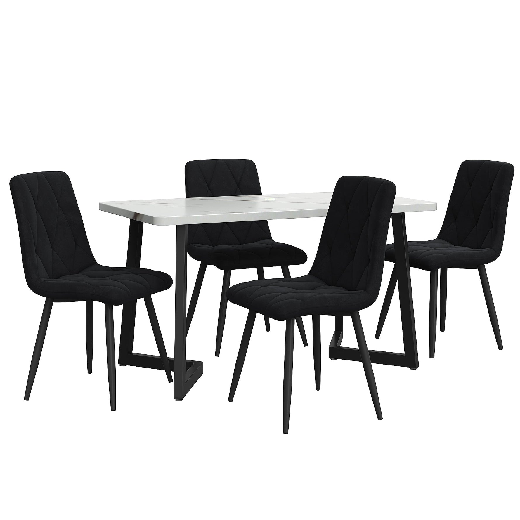 Dining Set 5-Piece 117x68cm Rectangular Table with 4 Chairs Black Twill Velvet Black Legs