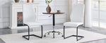 Dining Chairs Set of 2 with High Backrest and Diamond Pattern, White PU Leather and Metal