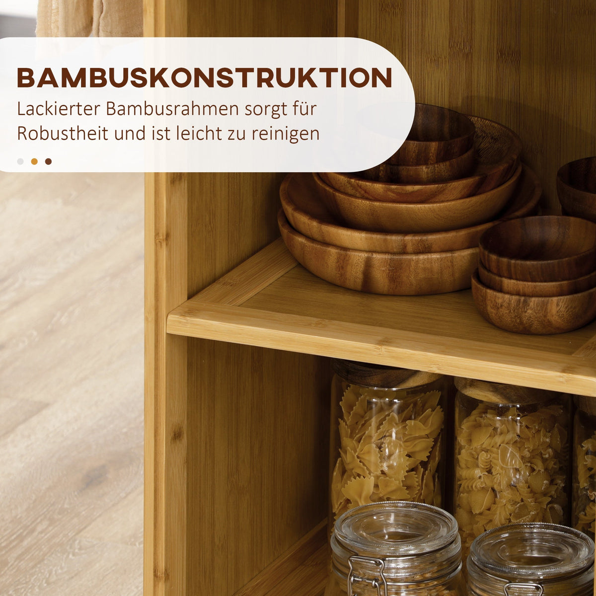 Kitchen Trolley Serving Trolley Drawer Cabinet Towel Rack Bamboo Natural