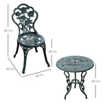 3-Piece Bistro Set for Balcony & Terrace, Antique Green Cast Aluminum