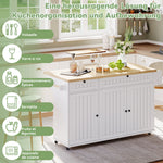 Kitchen Island Cabinet, Fold-Down Worktop Drawers Casters, White
