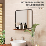Wall Mirror with Wooden Shelf, Rectangular, Black
