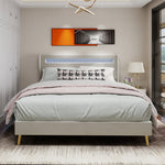Upholstered Bed, Modern Minimalist LED-backlit Headboard, 160x200 cm, Beige