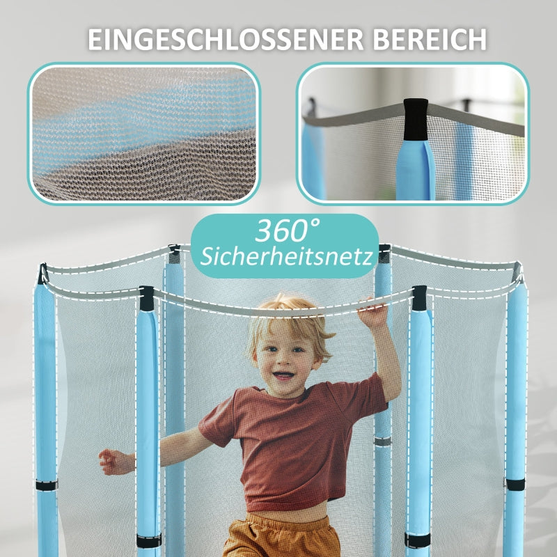 Children's Trampoline 140 cm, Safety Net, Octopus Pattern, Light Blue