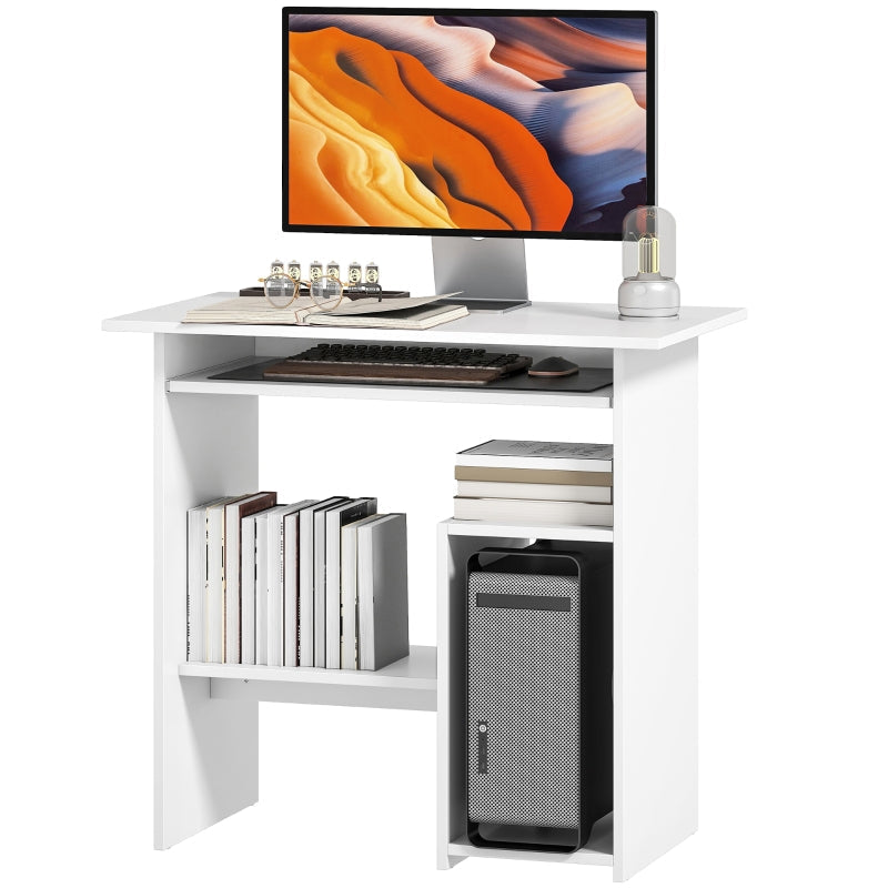 Desk, Computer Office Table with Keyboard Tray & Shelves, Chipboard, White