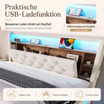 Upholstered Storage Bed 160x200cm with LED & USB, Beige Velvet