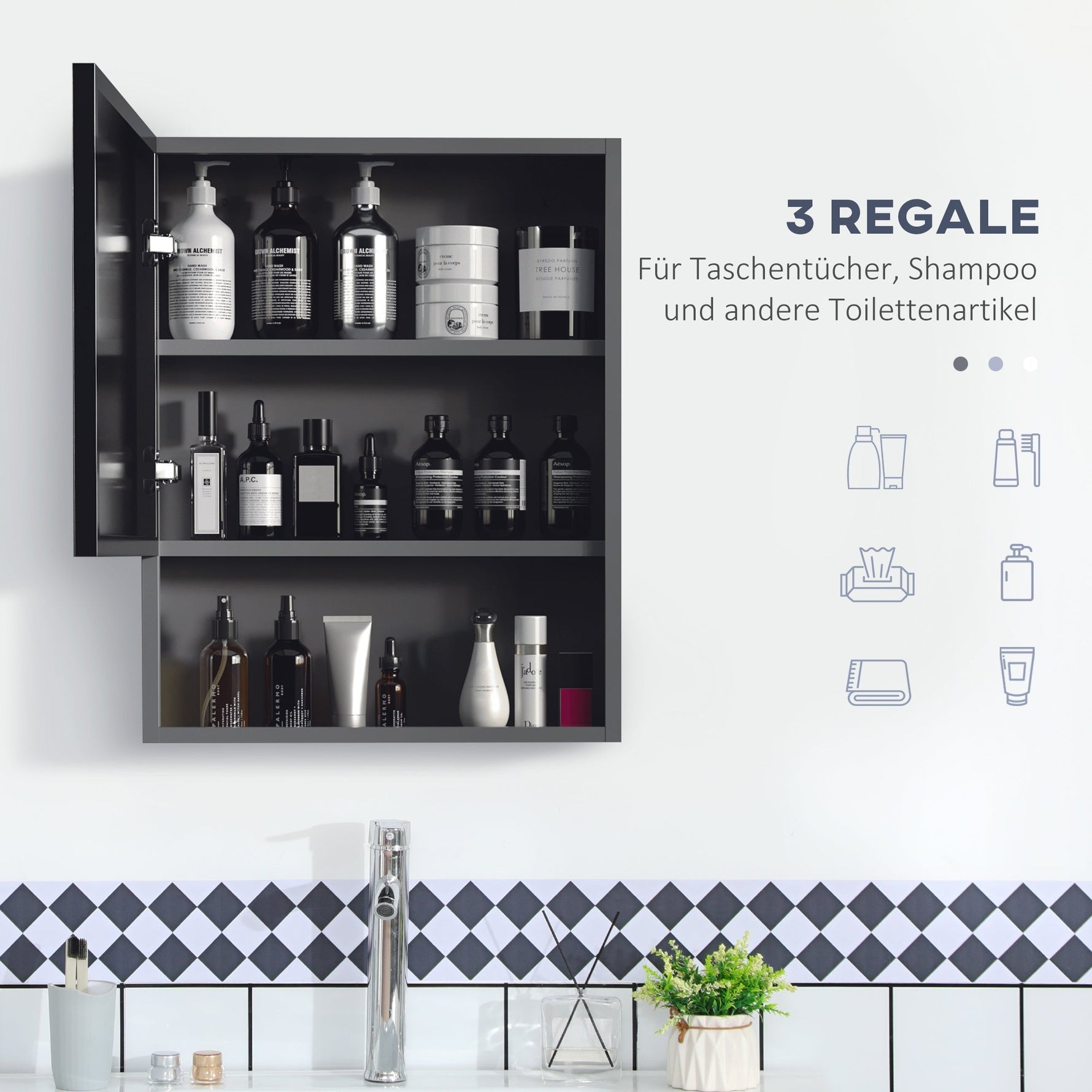 kleankin Mirror Cabinet with 2 Interior Shelves & Open Glass Shelf, Stainless Steel