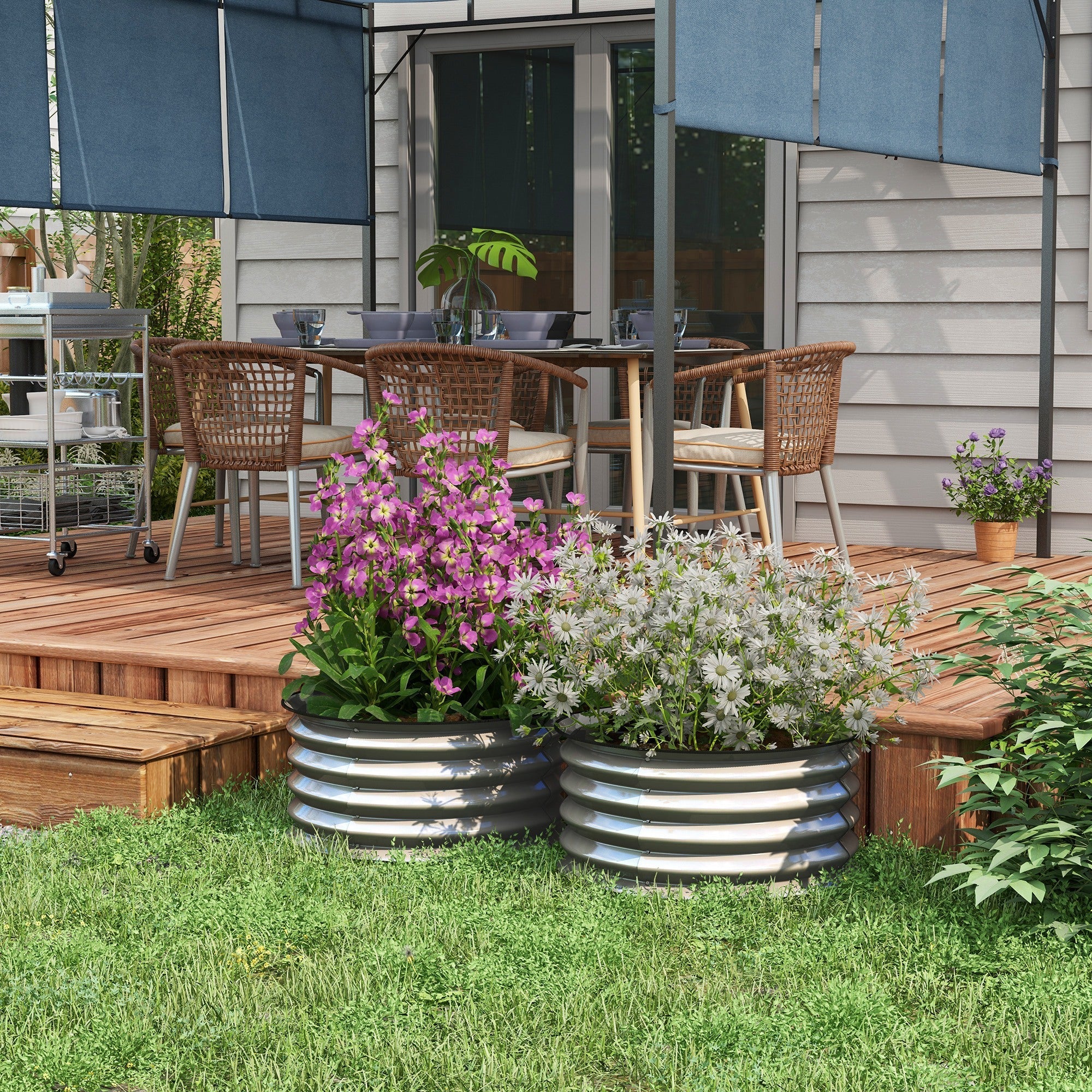 Raised Garden Bed 2-Piece Metal Planter, Open Bottom, 60x60x30 cm, Silver