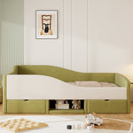Upholstered Sofa Bed 90x190cm Multifunctional 2 Drawers Railings - Velvet Dark Green/Cream White