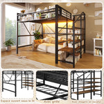 Loft Bed 140x200cm with LED Light Strip, Black Metal