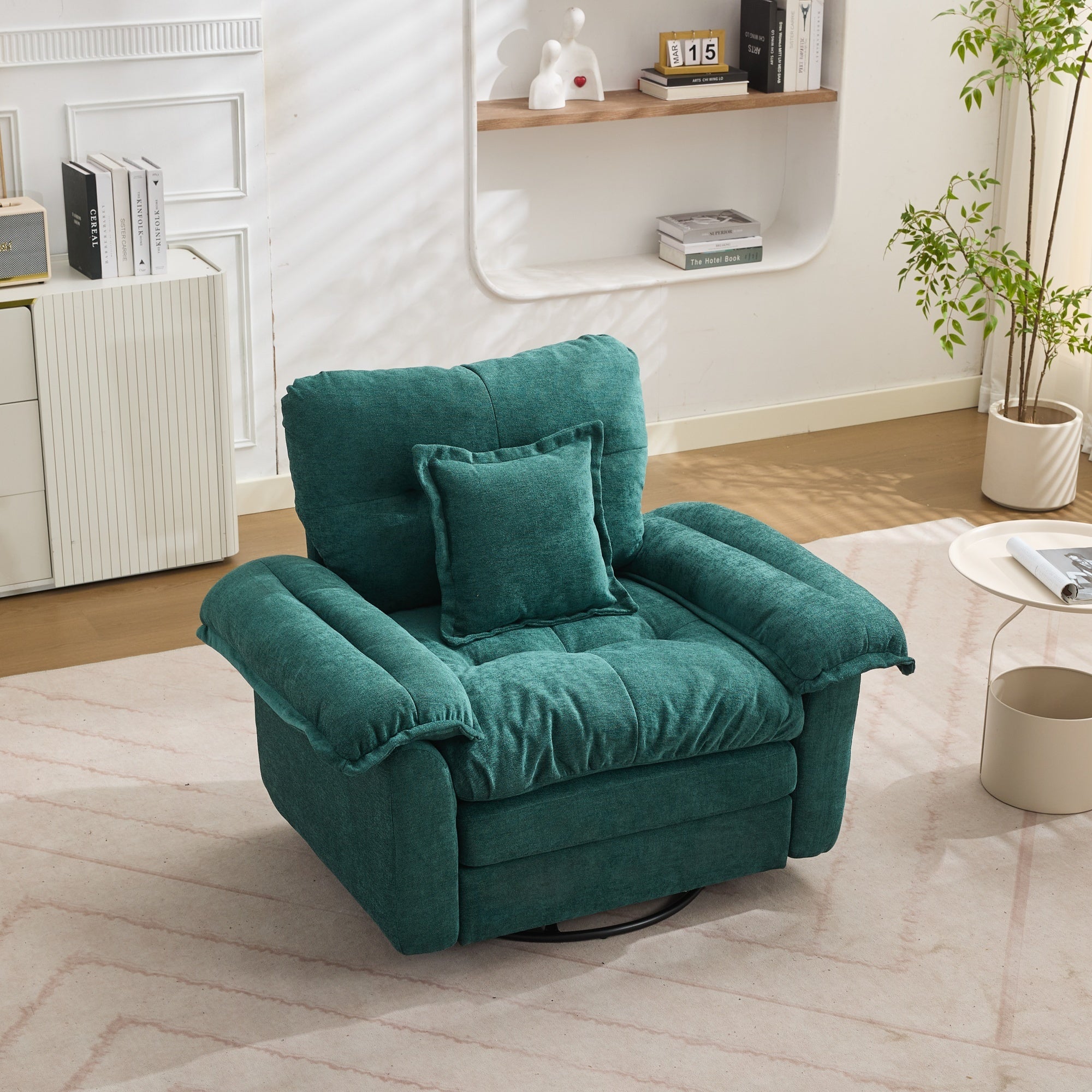 360° Swivel Armchair, Oversized with Support Cushion, Chenille