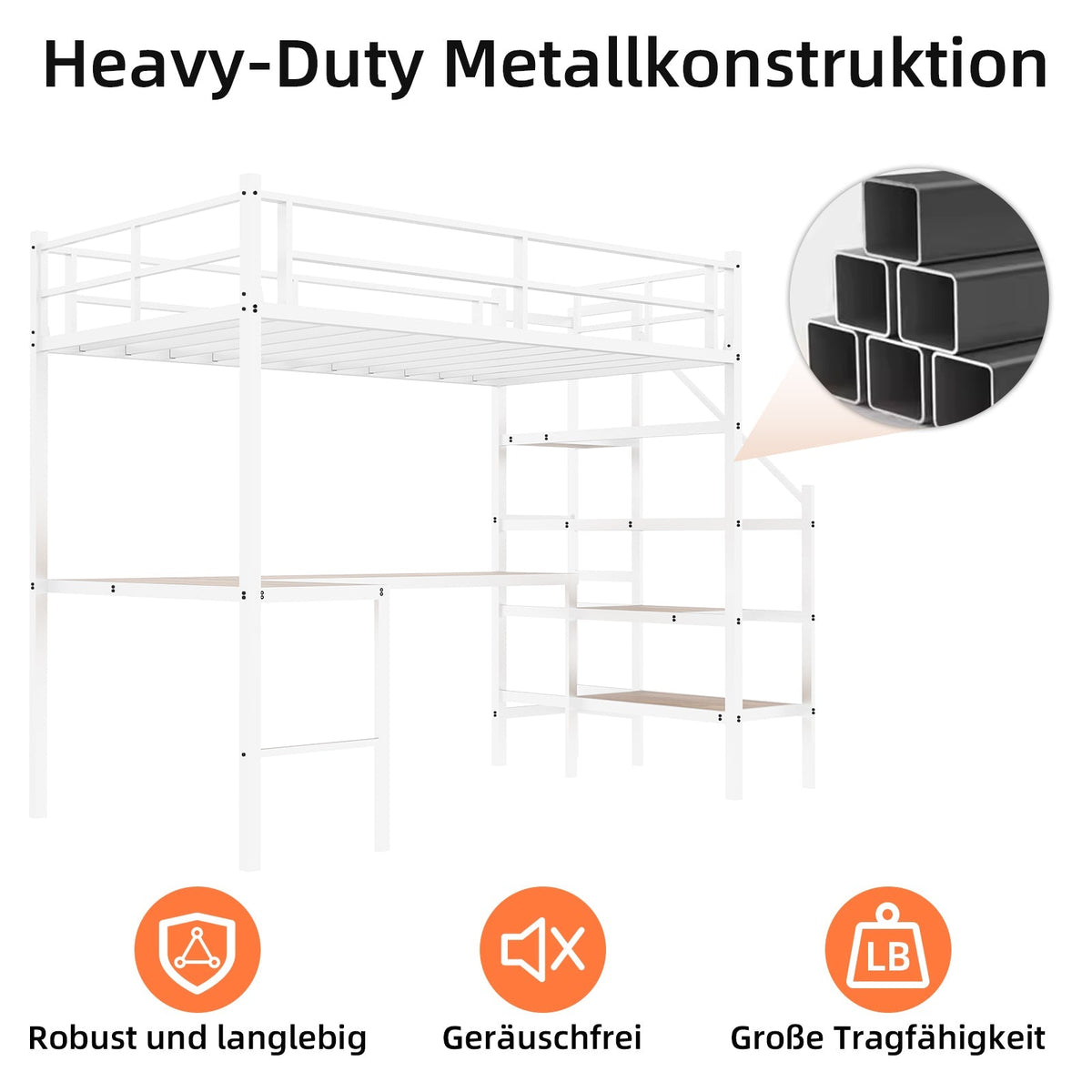 Loft Bed, L-Shaped Desk, Storage & Stairs, Sturdy Frame
