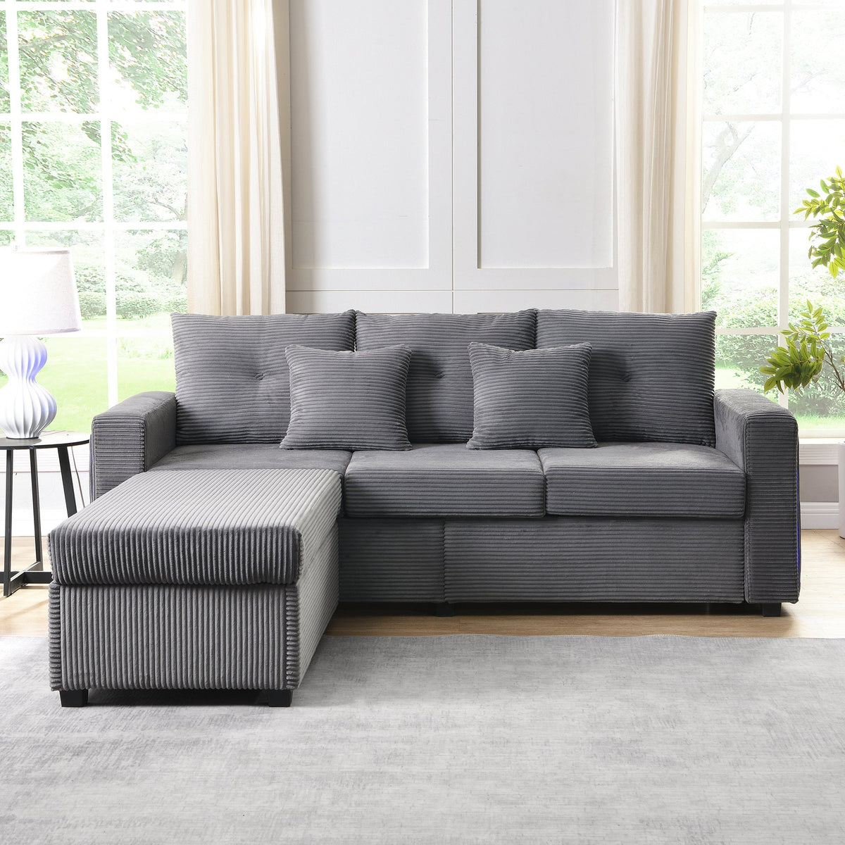 Sofa, 5-Cushion Supreme Set LED 3-Seater with Ottoman, Modular L-Shaped