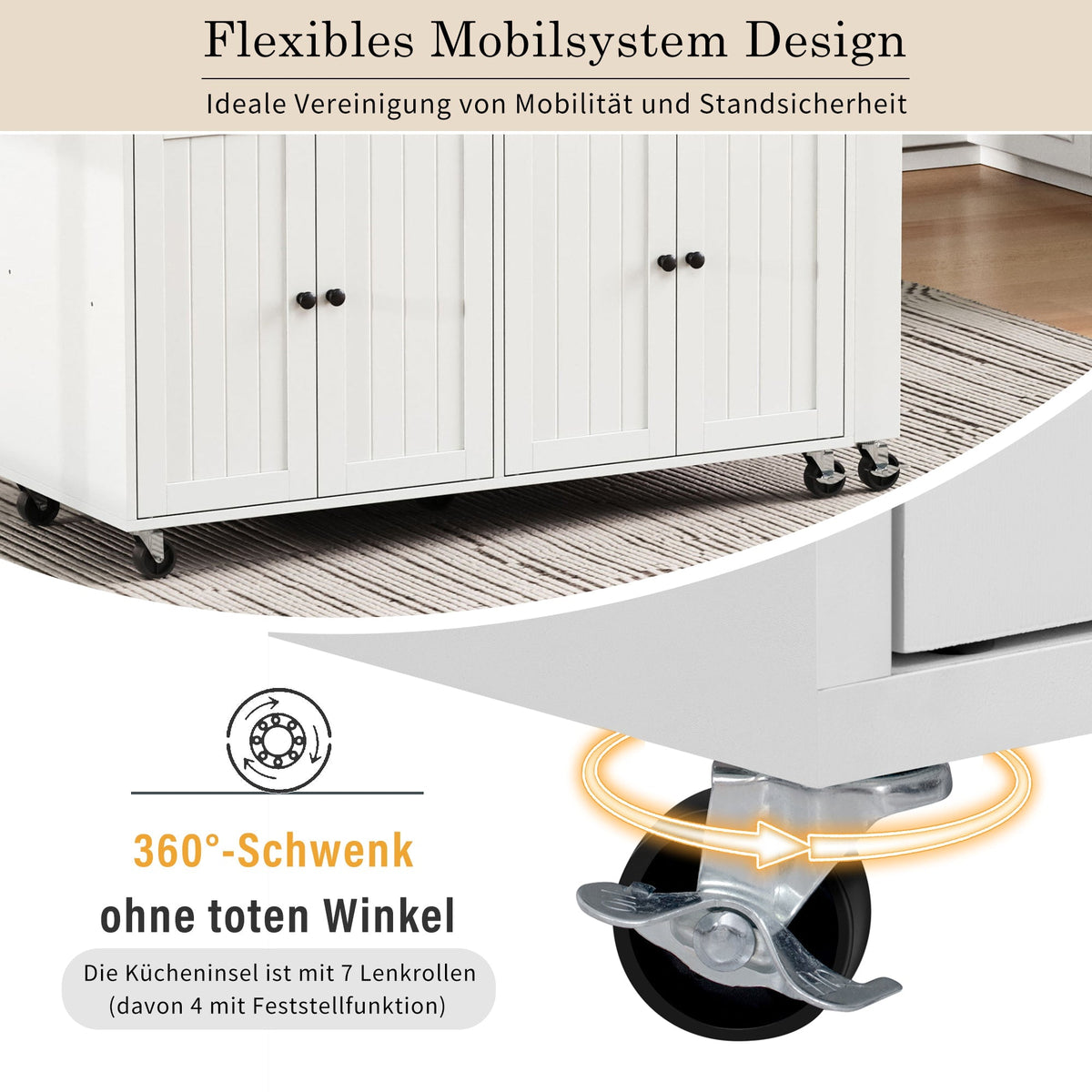 Kitchen Island, Extendable with Worktop & Drawers, Mobile, White+Natural