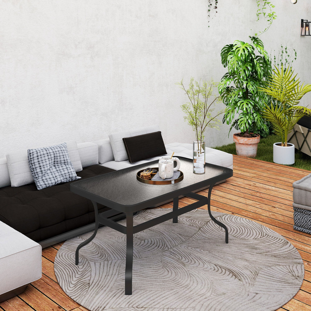 Side Table, Tempered Glass Coffee Table 95x55 cm, Black