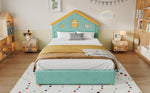 House Bed 140x200cm with 4 Drawers, Blue-Green Velvet