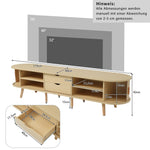 Living Room TV Cabinet with Storage, Round Table Top, 2 Drawers, MDF Wood Grain