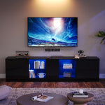 Lowboard TV Stand High-Gloss with LED Lighting 160cm for 65" TV Black
