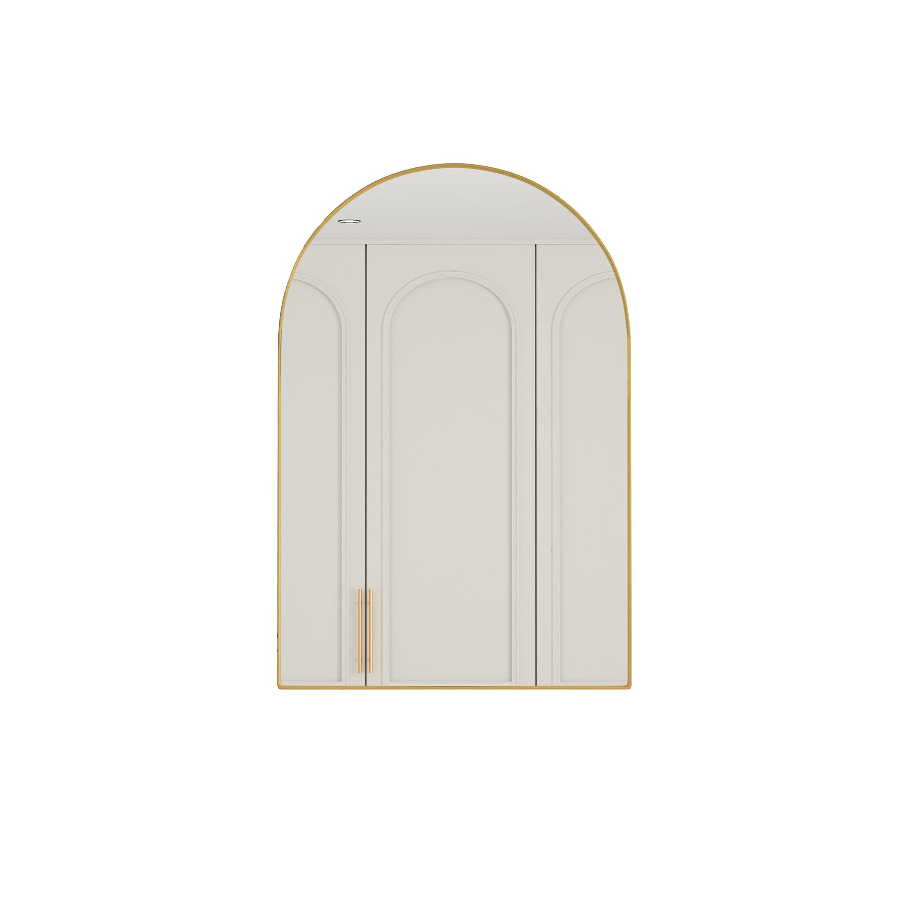 Stylish Arched Mirror Cabinet, Recessed Wall Storage Metal Framed, Gold