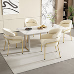 Light Luxury Dining Chair with Metal Legs, Velvet, Beige