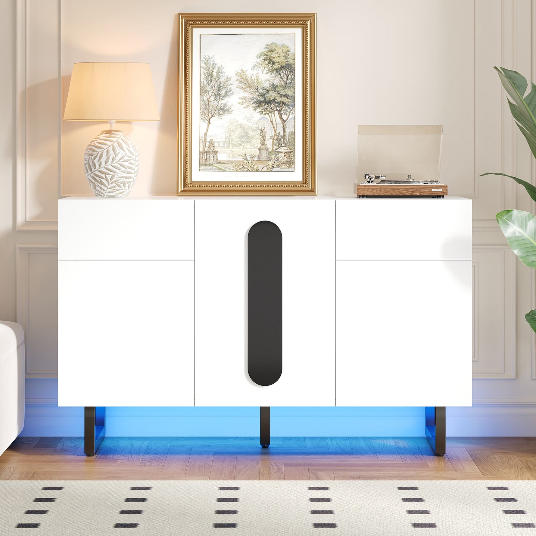 Sideboard 120cm Modern Storage Drawers Doors - White/Black