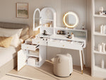 Vanity Table with LED Mirror & USB Ports, L-Shape Design, White