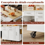 Dining Cart Kitchen Island - Multifunctional Extendable Table Storage - White Wood Grain
