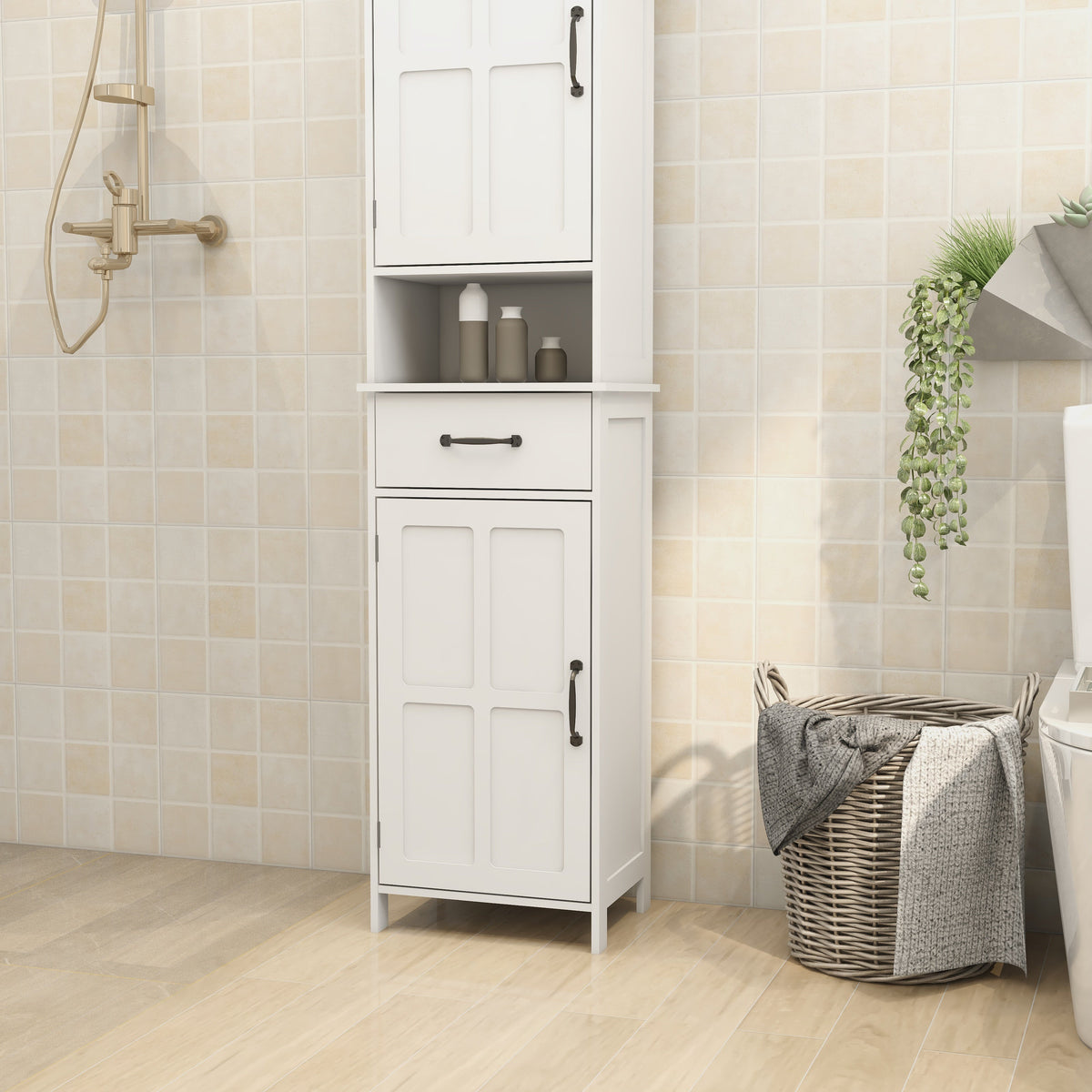 Double Door Cabinet, Narrow Height Slim Floor Standing, UV Painting