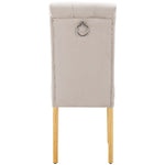 Velvet Dining Chairs Set of 6 with Oak Legs and Chrome Knockers, Beige