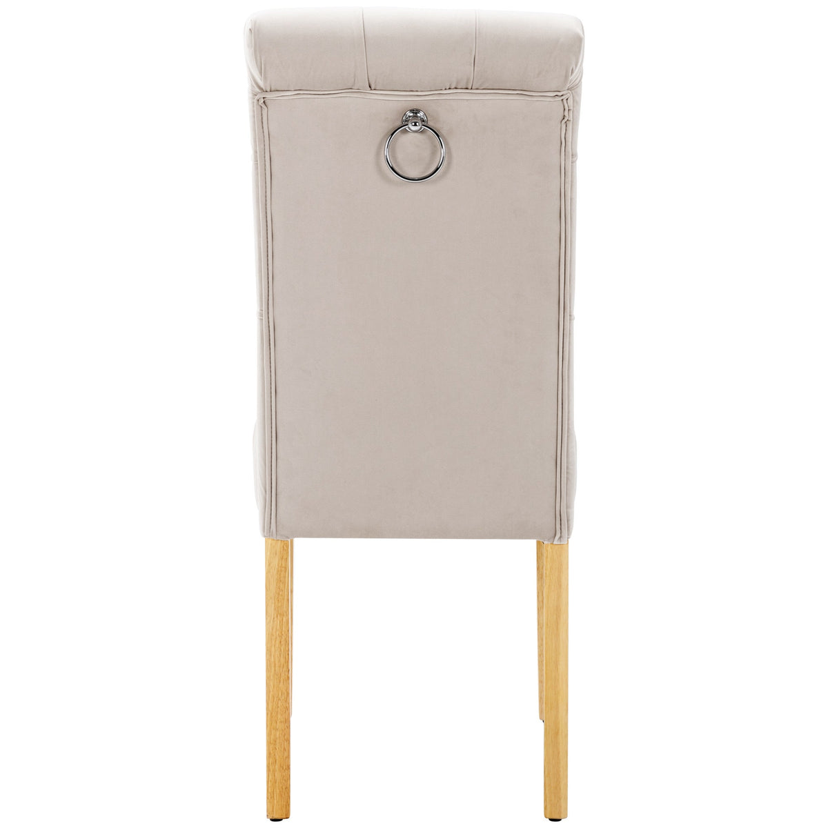 Velvet Dining Chairs Set of 2 with Oak Legs and Chrome Knockers, Beige Velvet