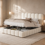 Upholstered Hydraulic Bed 140x190cm with Storage, Beige Velvet