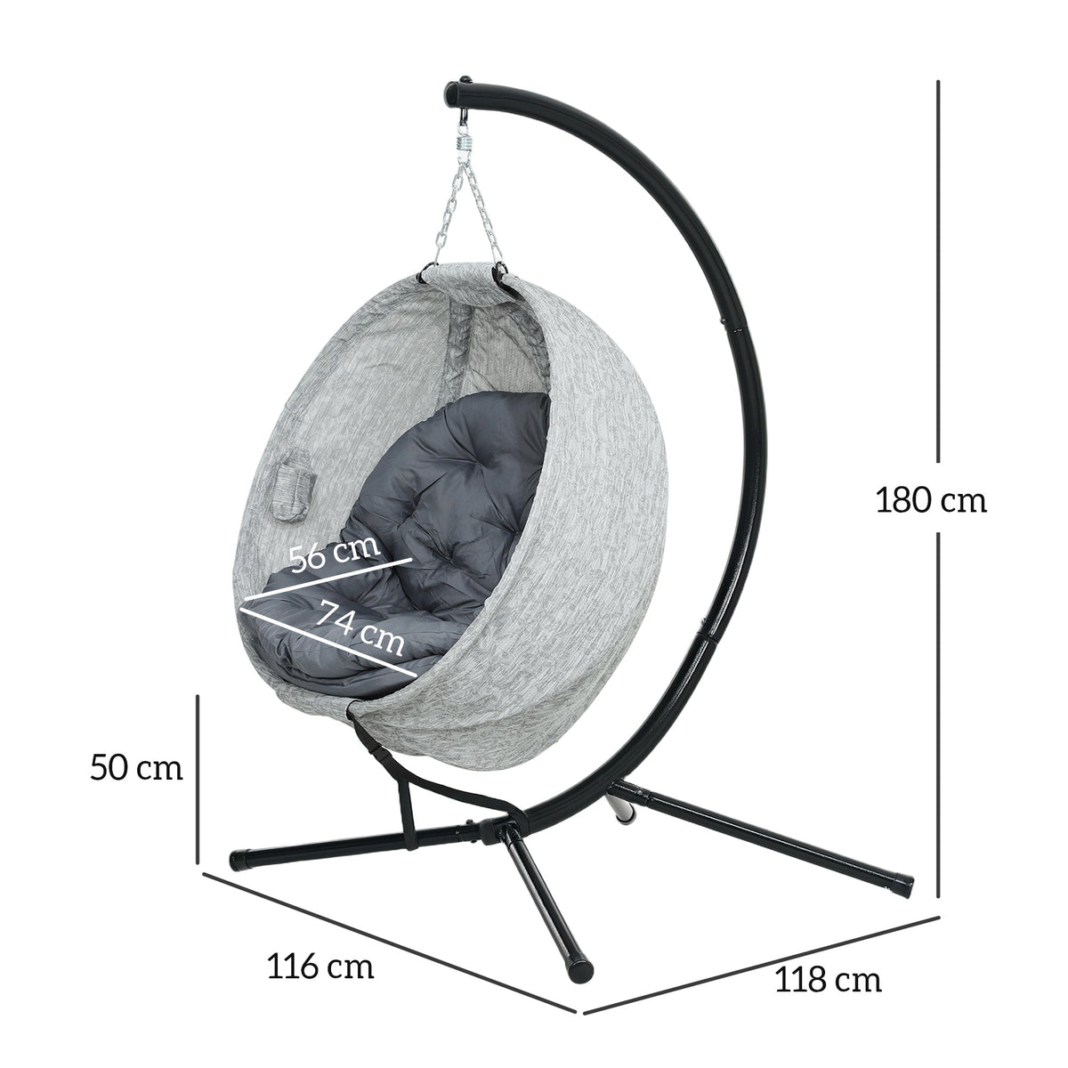 Egg-Shaped Outdoor Hanging Chair, Foldable Swing with Cup Holder, Gray