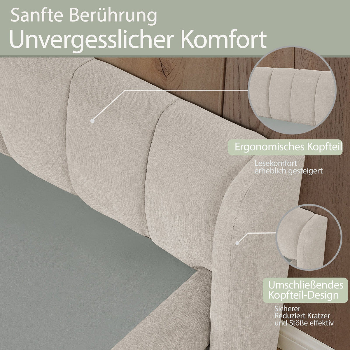 Single Bed 90x200cm Comfortable Headboard Chenille Beige